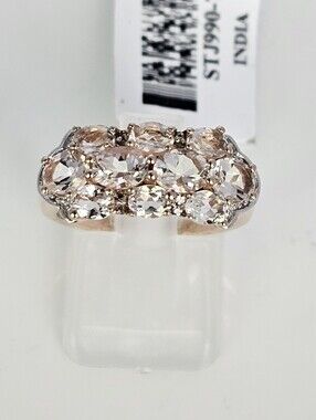 Genuine Peach Morganite Cluster Ring 18K Rose Gold Vermeil & White Zircon Size 7